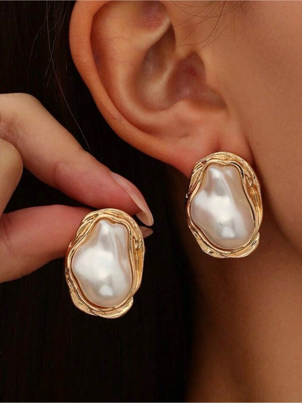 Gold Pearl Statement Earrings — Elegant Women Jewelry